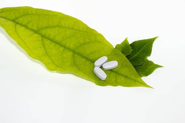 tabletki na zielonym liściu